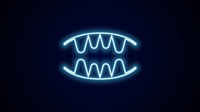 Glowing neon line Vampire teeth icon isolated on black background. Happy Halloween party. 4K Video motion graphic animation