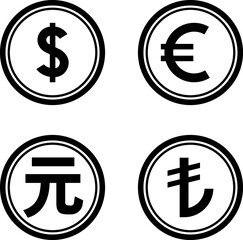 World currency coins icon vector.