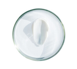 Petri dish with cream smear sample on transparent background
