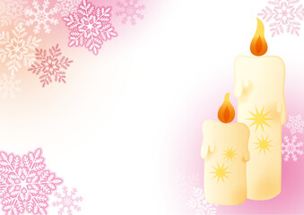 煌めく雪の結晶とキャンドル　ピンク