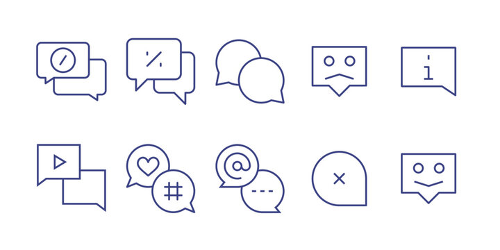 Chat line icon set. Editable stroke. Vector illustration. Containing chat, chat unsend, info, video chat, comment cross, chat send.