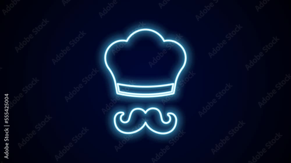 Poster Glowing neon line Italian cook icon isolated on black background. 4K Video motion graphic animation