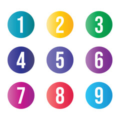 Set of bullet points numbers from one to nine in gradient shapes	
