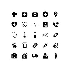 Hospital and medical care icons set. Flat icons vector.