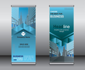 Roll up banner template design,banner layout, advertisement, pull up, polygon background.