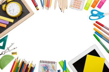 Back to school with colorful pencils and stationery,