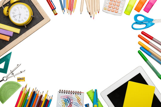 Back to school with colorful pencils and stationery,