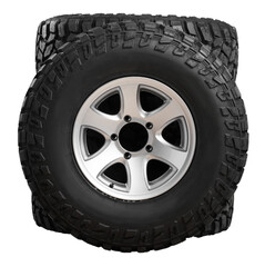 Obraz premium Stack of big black wheels