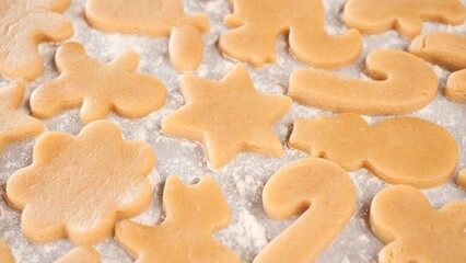 Traditional Christmas gingerbread cookie preparation for baked. Christmas and New Year concept