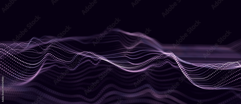 Poster abstract pink futuristic wave. flow of particles. big data transfer visualization. 3d rendering.