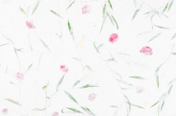 The Mulberry paper sheet decorated with dry flower and leaf texture background