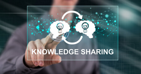 Man touching a knowledge sharing concept