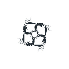 Hand drawn human hands holds together concept sketch drawing. Integration, hand, teamwork, together, group logo icon illustration