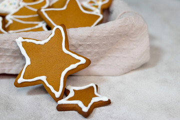 Gingerbread. Sweet gingerbread. Tray of gingerbread. Closeup photo of gingerbread. Dessert background.diverse shape.Home made