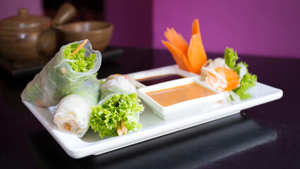 Vietnamese nem stuffed with vegetables. Chả giò, also known as nem rán, is a popular dish in Vietnamese cuisine that is usually served as an appetizer.