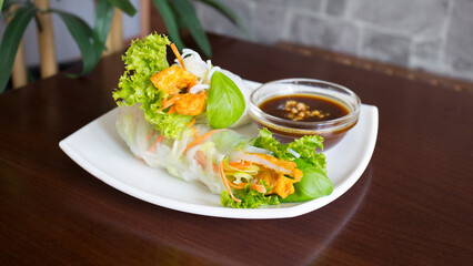 Vietnamese nem stuffed with vegetables. Chả giò, also known as nem rán, is a popular dish in Vietnamese cuisine that is usually served as an appetizer.