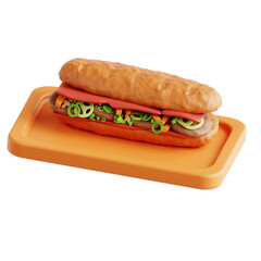3d rendering vietnamese roll or sandwich, banh mi asian food