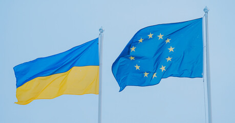 Ukrainian and EU Flag Close up