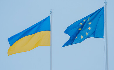Ukrainian and EU Flag Close up