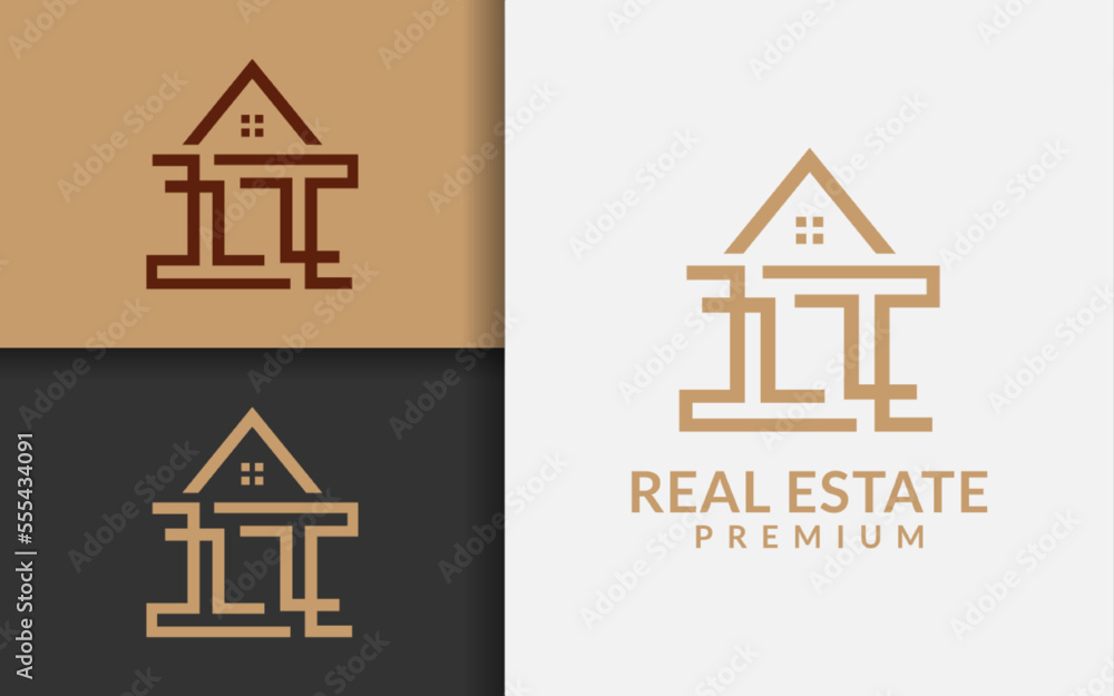 Poster abstract golden house logo design with minimalist modern lines style concept. building vector logo i