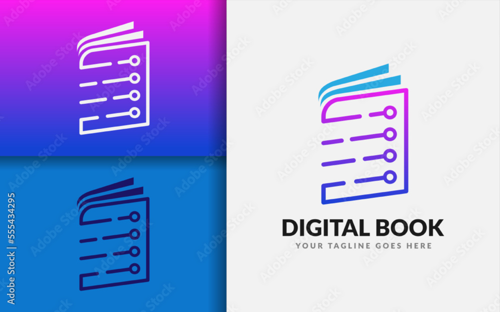 Poster Digital Book Logo Design with Minimalist Tech Lines Style Concept.