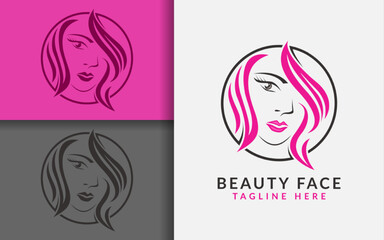 Beauty Women Face Logo Design with Modern Minimalist Style Concept.
