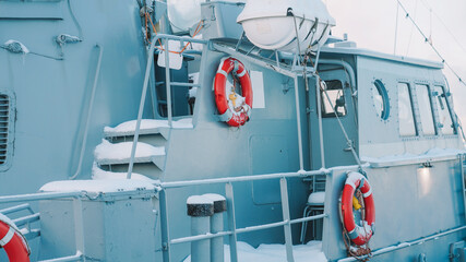 Harbor in Snow. Harbor and Ship