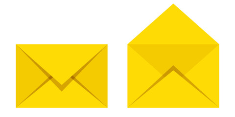 A set of envelopes. Yellow envelopes. Vector illustration isolated on white background.
