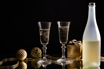 two champagne glasses New Year background