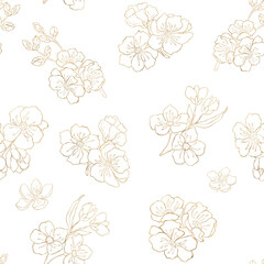 Watercolor Seamless Pattern with Sakura, Cherry Flowers on the white Background. - 555435277