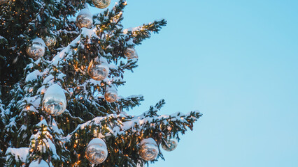 Snowy Christmas tree toys backdrop