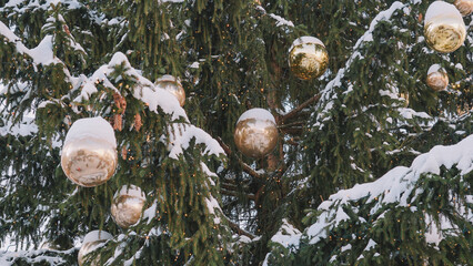 Snowy Christmas tree toys backdrop