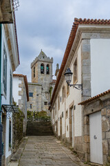Baiona, Spain - December 05, 2022: details of the different streets of the historic center in the city of Baiona, Spain