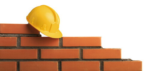 Hard hat on cement masonry layer