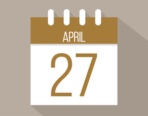 27 April calendar page. Vector icon of calendar page for April days. Brown color with shadow effect