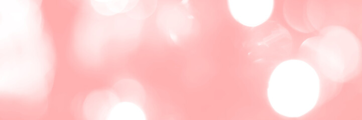 Blurred lights pink background, banner texture. Abstract bokeh with soft light header. Wide screen wallpaper. Panoramic web banner with copy space for design