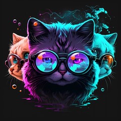 Cartoon Cat cool with Eye glasses.3D Cartoon colorful illustration Animal graphics,Vintage and Restro Style Design, Custom Print design for all types of surfaces.High Quality  and Clean Design Images.