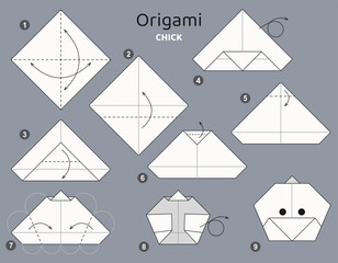 Origami tutorial. Origami scheme for kids Chick © Iuliia Savko