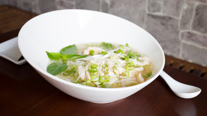 Vegetarian Asian soup. Traditional North Asian recipe with spices such as curry and herbs such as coriander.