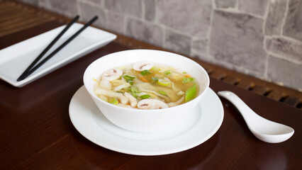 Vegetarian Asian soup. Traditional North Asian recipe with spices such as curry and herbs such as coriander.