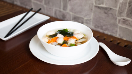 Vegetarian Asian soup. Traditional North Asian recipe with spices such as curry and herbs such as coriander.