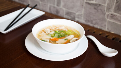 Vegetarian Asian soup. Traditional North Asian recipe with spices such as curry and herbs such as coriander.