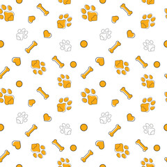 Colorful dog or cat Bons, foot and heart prints pattern background 1
