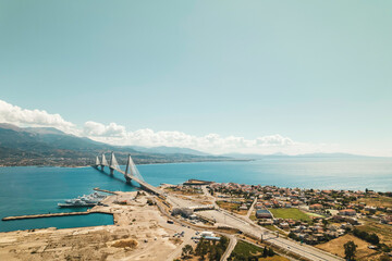 Rio Antirrio Bridge across the Gulf of Corinth, connecting the Patras on the Peloponnese peninsula...