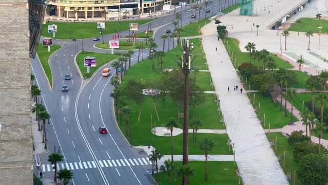 Aerial real time of cars driving on the road