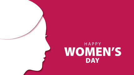 Happy International Women's Day. March 8th. Minimalist design women's day concept. Pink background for greeting cards, banners, posters. Vector illustration	