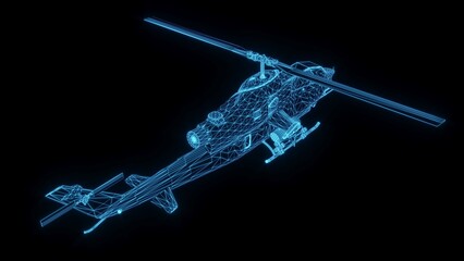 Fototapeta na wymiar 3D rendering illustration Helicopter blueprint glowing neon hologram futuristic show technology security for premium product business finance transportation 