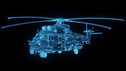 3D rendering illustration Helicopter blueprint glowing neon hologram futuristic show technology security for premium product business finance transportation  © KengVit14
