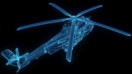 3D rendering illustration Helicopter blueprint glowing neon hologram futuristic show technology security for premium product business finance transportation  © KengVit14