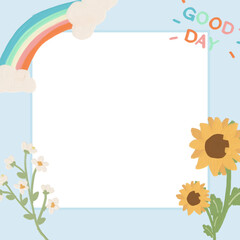 cute oil paint kid style draw flower square frame